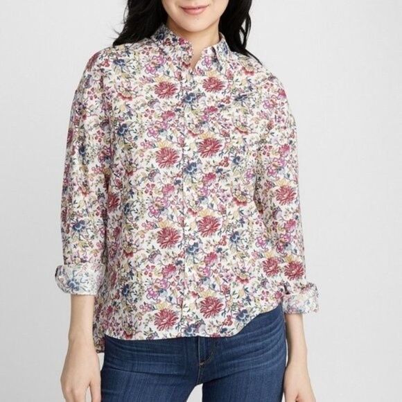 CONTEMPORAINE Simons 100% Linen Floral Button Down Shirt Liberty Fabrics Sz L - Picture 1 of 10
